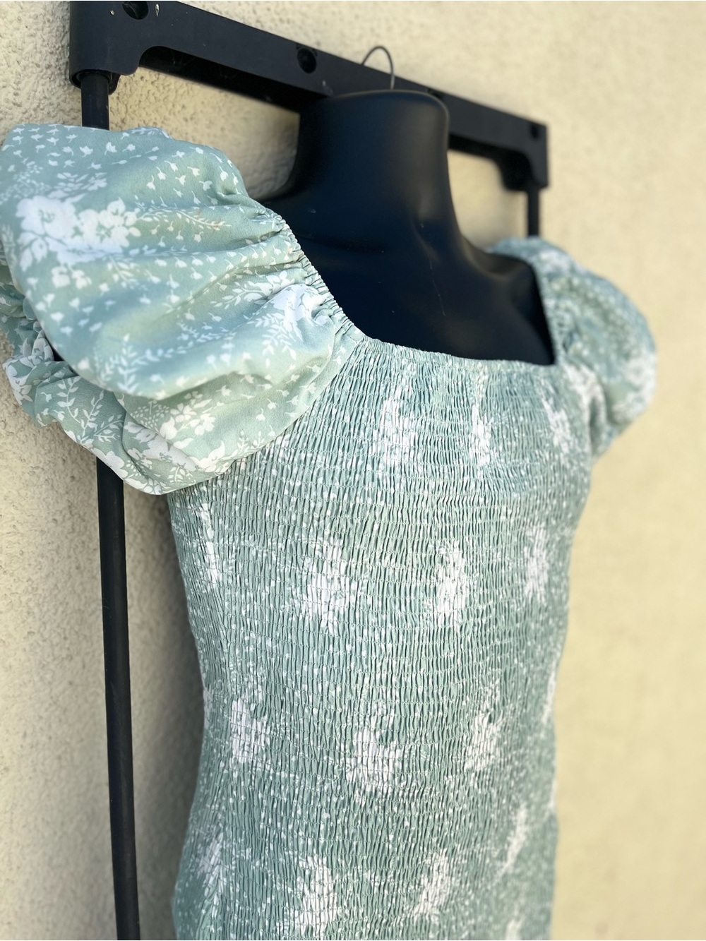 Simple Sage Green Floral Smocked Dress - Picture 4 of 4